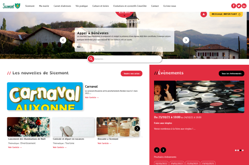 Capture d'écran du site Sicemont avec le thème Amaryllis